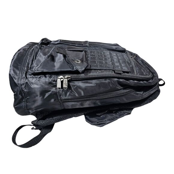 New Athletech Black Backpack Multi Pocket Mp3 Player Pocket Padded Shoulders - Picture 3 of 8